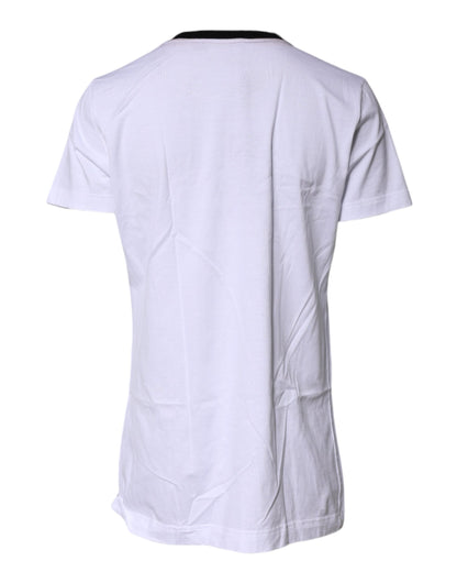 White Printed Round Neck Top Cotton T-shirt