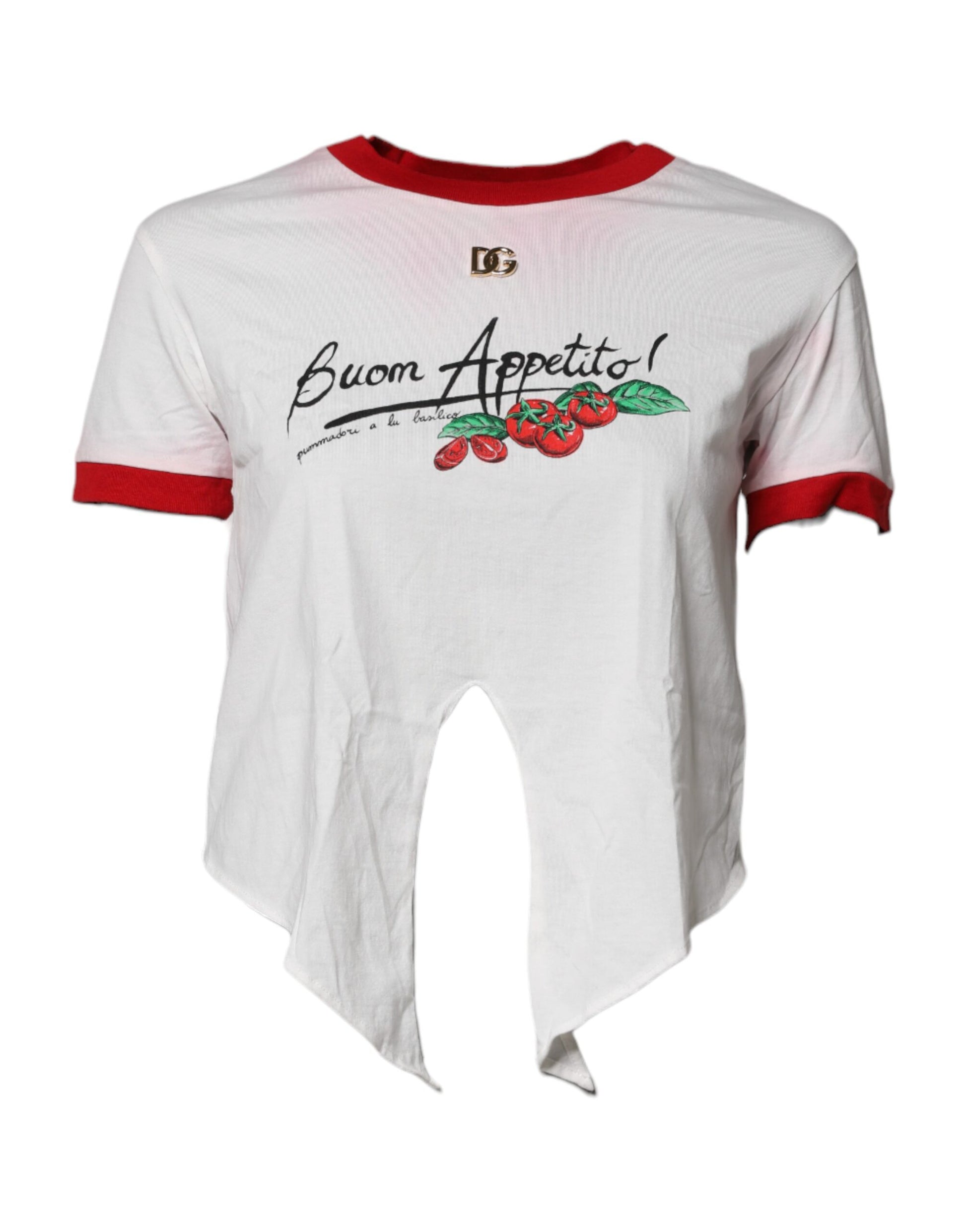 White Printed Round Neck Cropped Top T-shirt