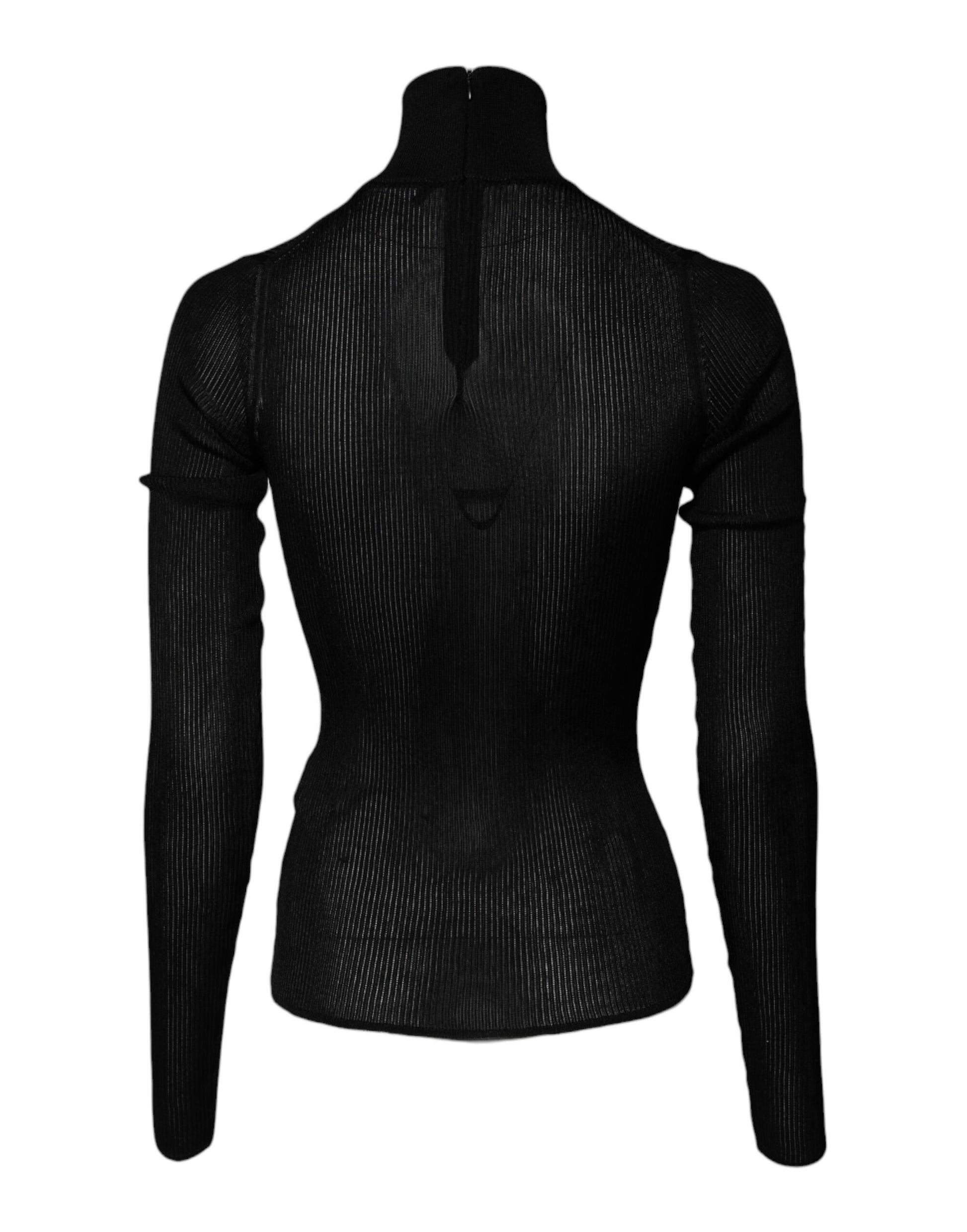 Black Knit Long Sleeves Turtleneck Slim Top