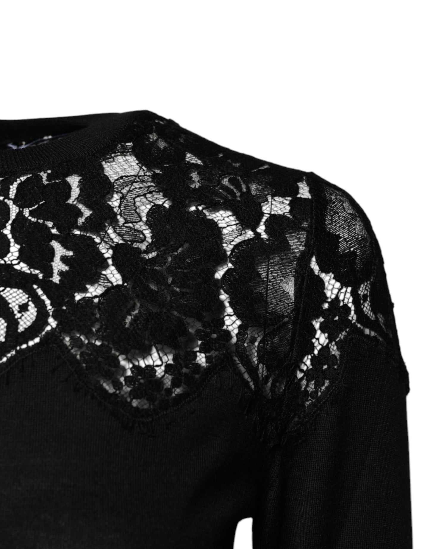 Black Floral Lace Long Sleeves Blouse Top