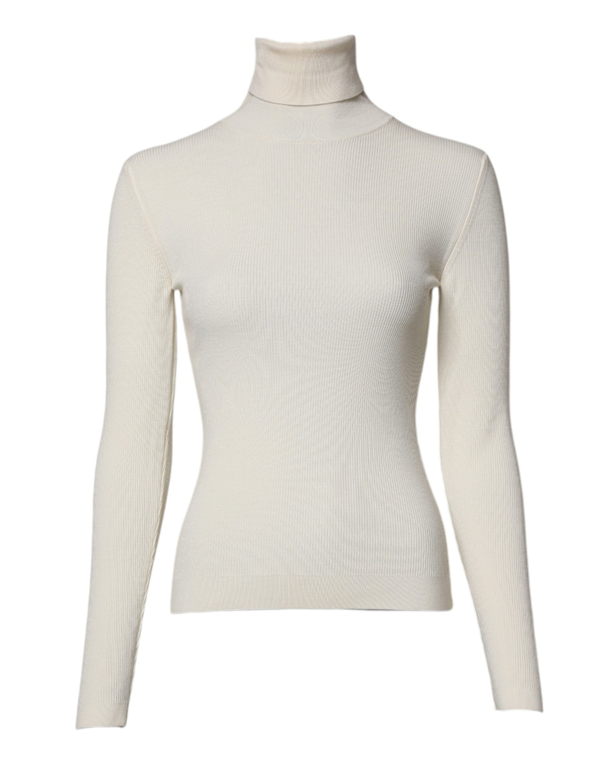Cream Long Sleeves Turtleneck Slim Sweater