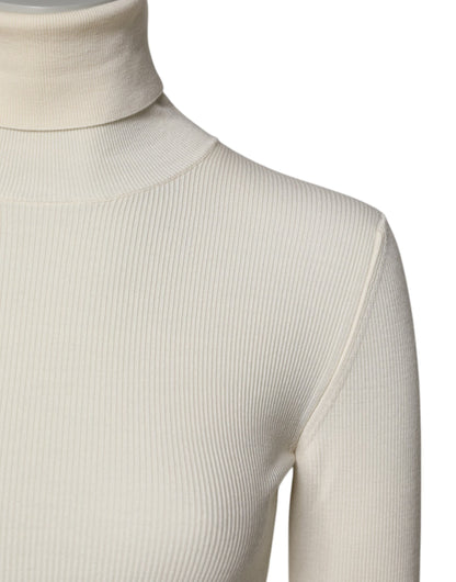 Cream Long Sleeves Turtleneck Slim Sweater
