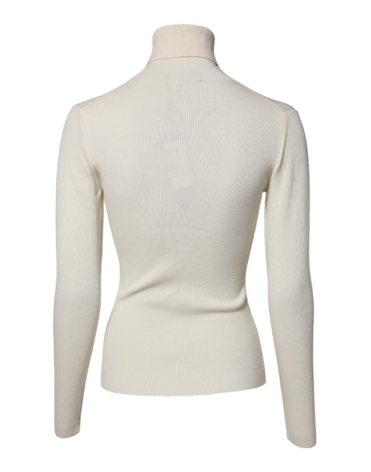 Cream Long Sleeves Turtleneck Slim Sweater