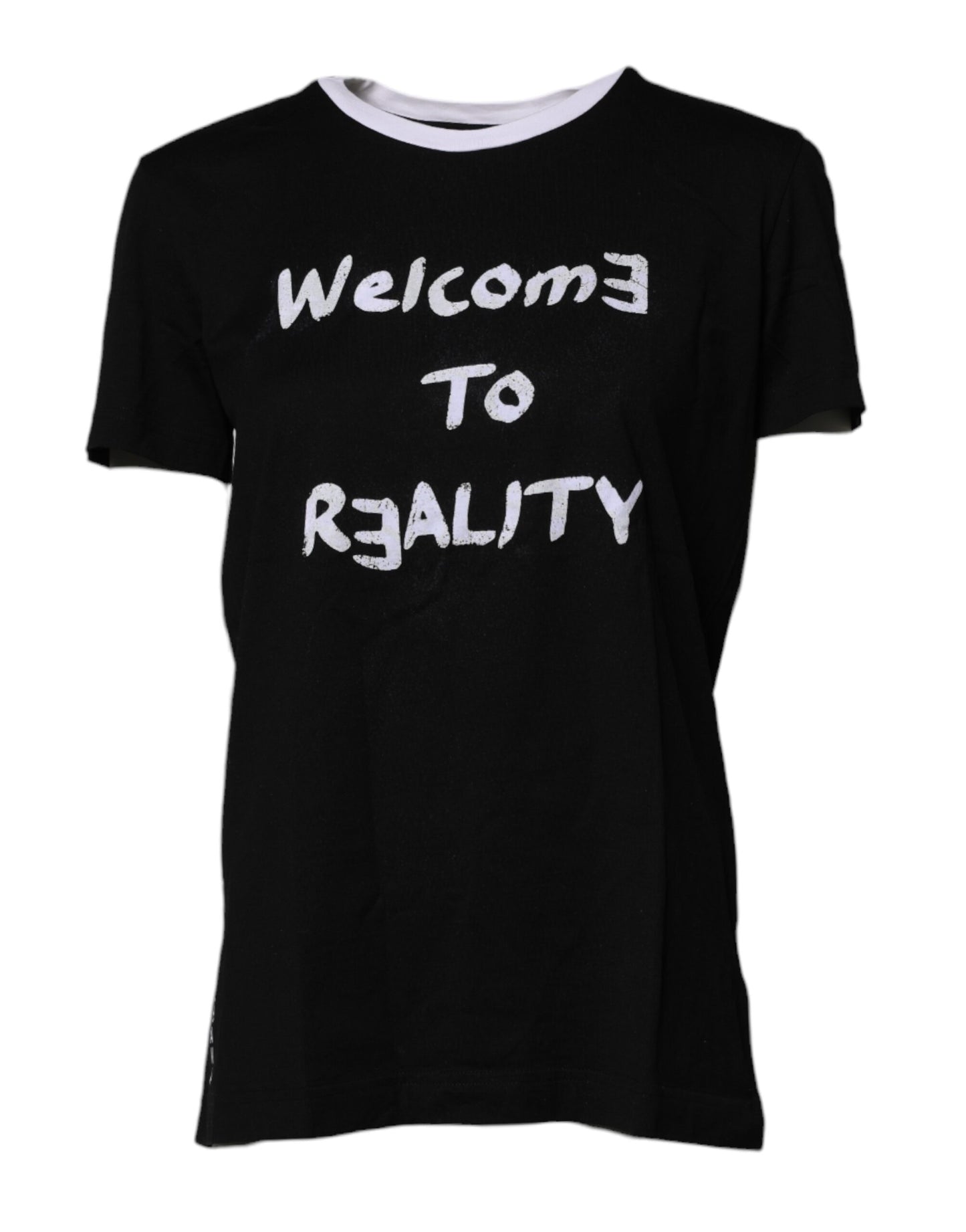 Black Printed Round Neck Top Cotton T-shirt