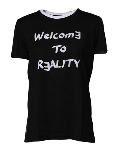 Black Printed Round Neck Top Cotton T-shirt