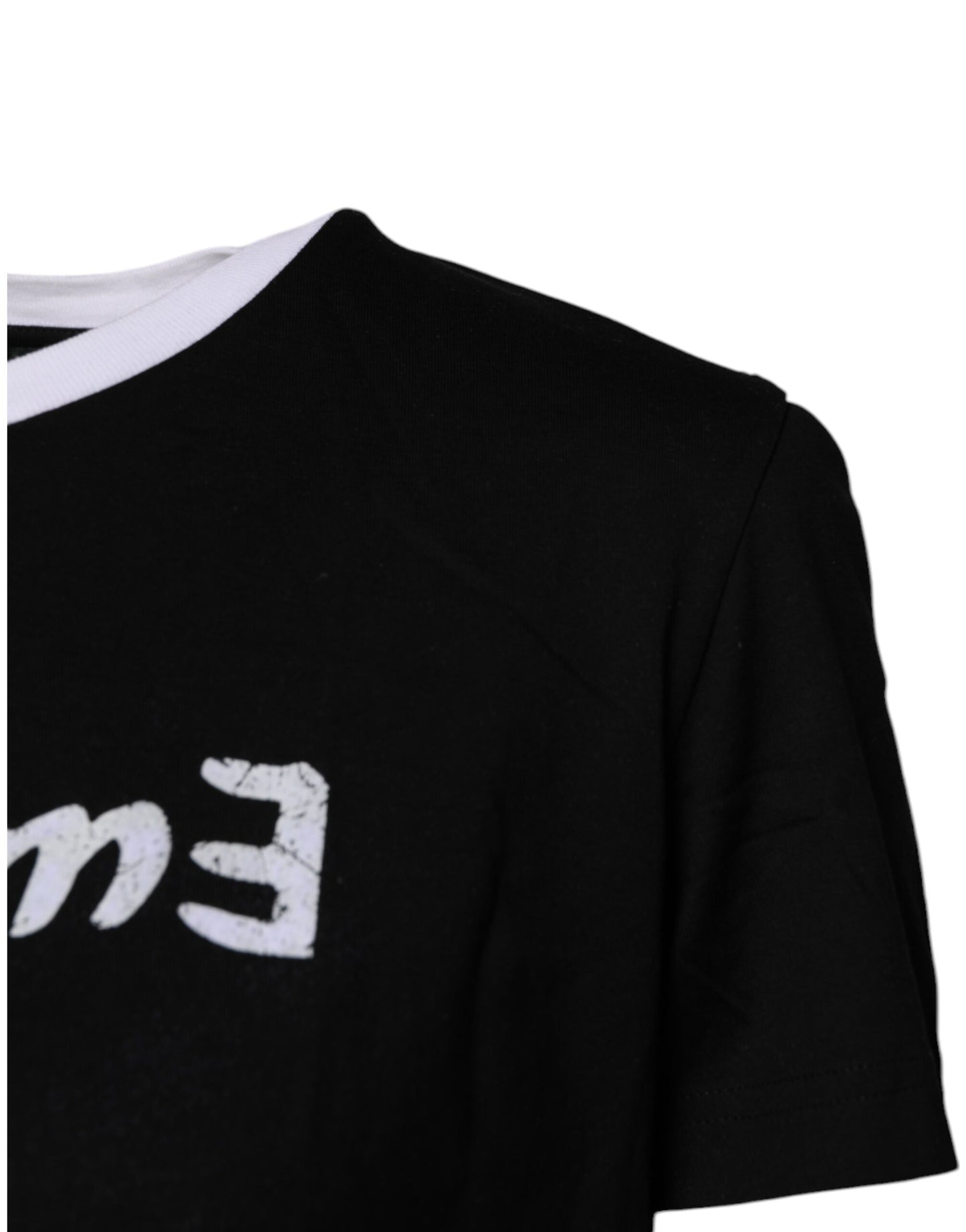 Black Printed Round Neck Top Cotton T-shirt