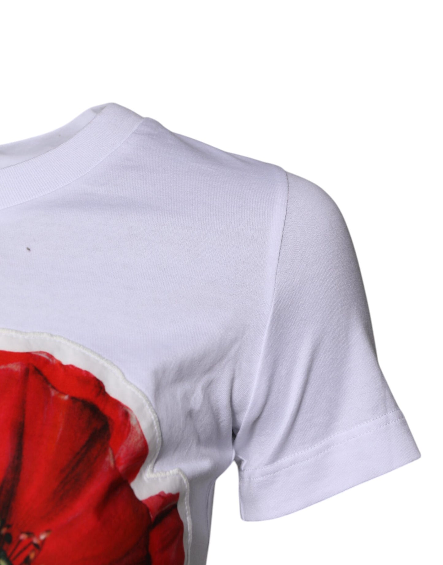 White Floral Print Cotton Crew Neck T-shirt