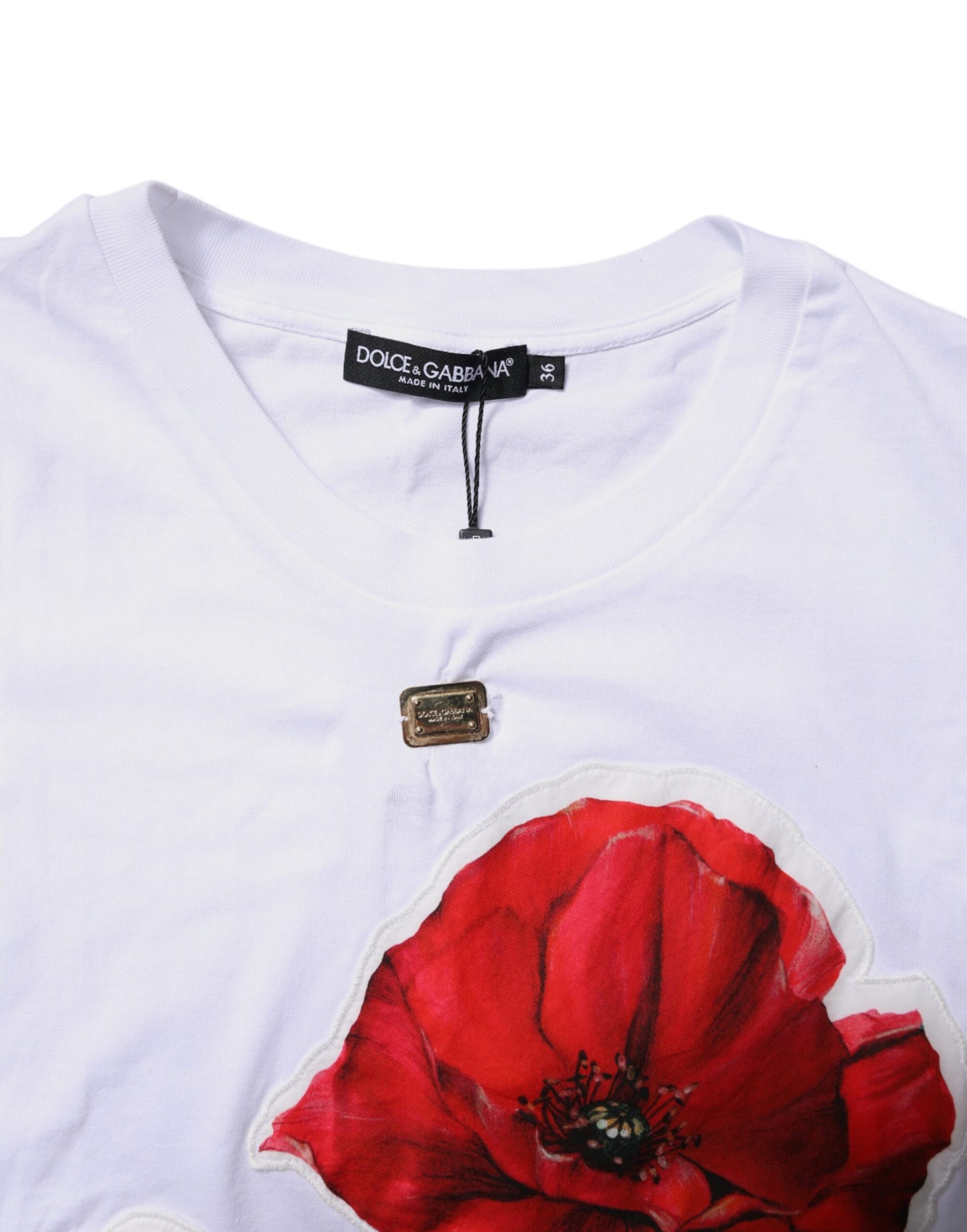White Floral Print Cotton Crew Neck T-shirt