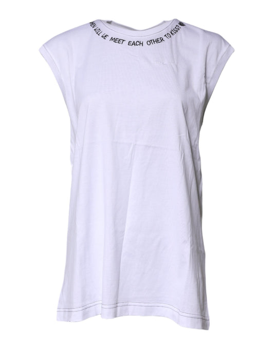 White Cotton Sleeveless Printed Tank T-shirt