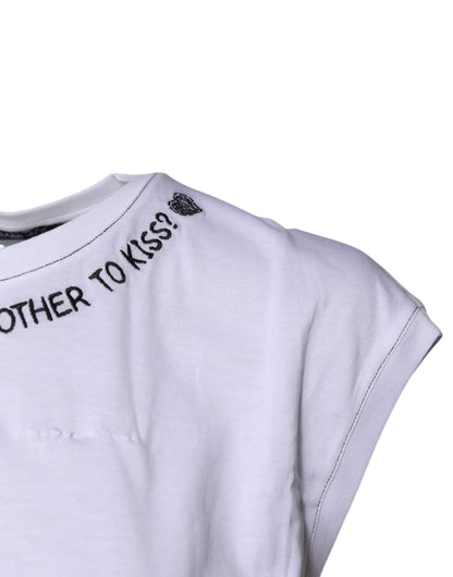 White Cotton Sleeveless Printed Tank T-shirt