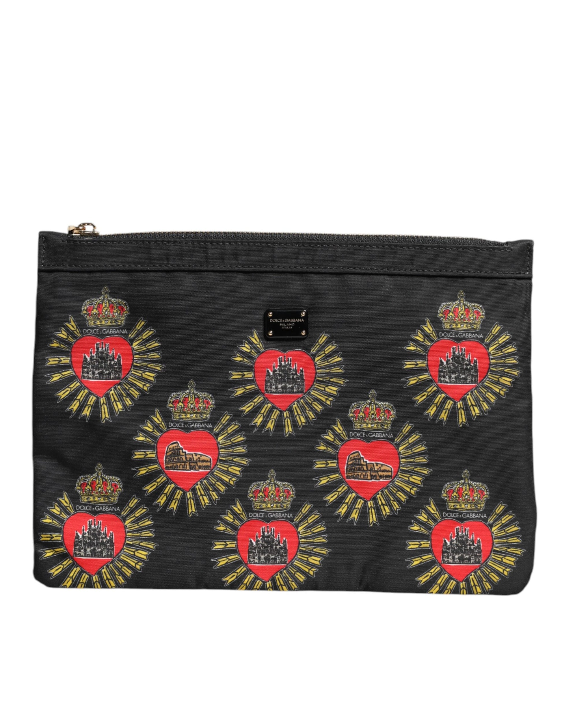 Black Red Nylon Sacred Heart Clutch Pouch Bag