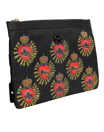 Black Red Nylon Sacred Heart Clutch Pouch Bag