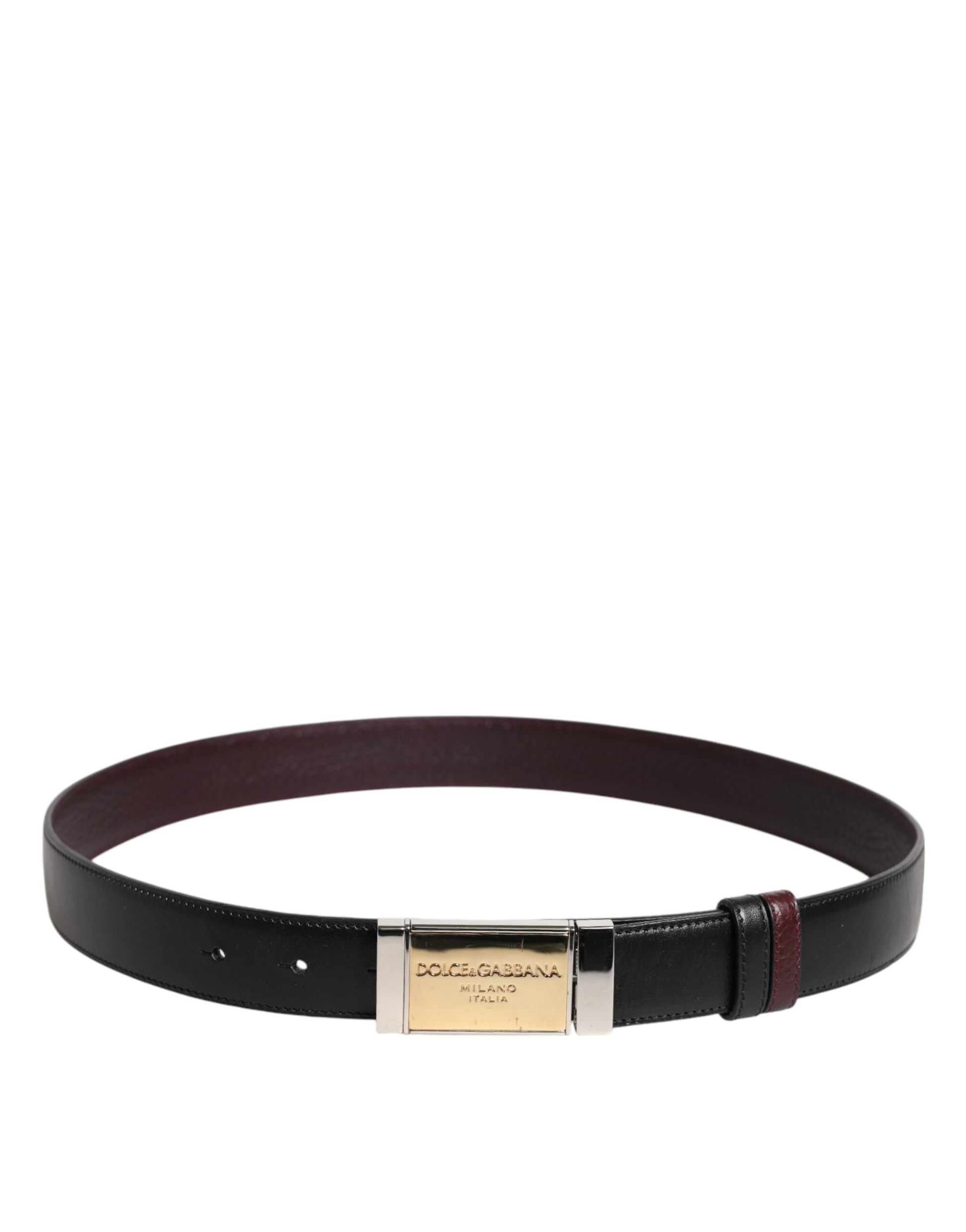Black Brown Leather Metal Buckle Reversible Belt