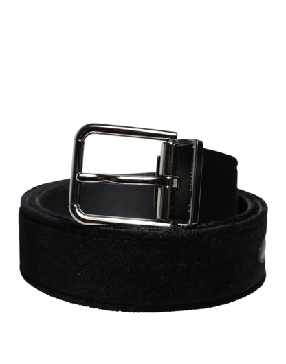 Black Cotton Silver Tone Metal Buckle Belt