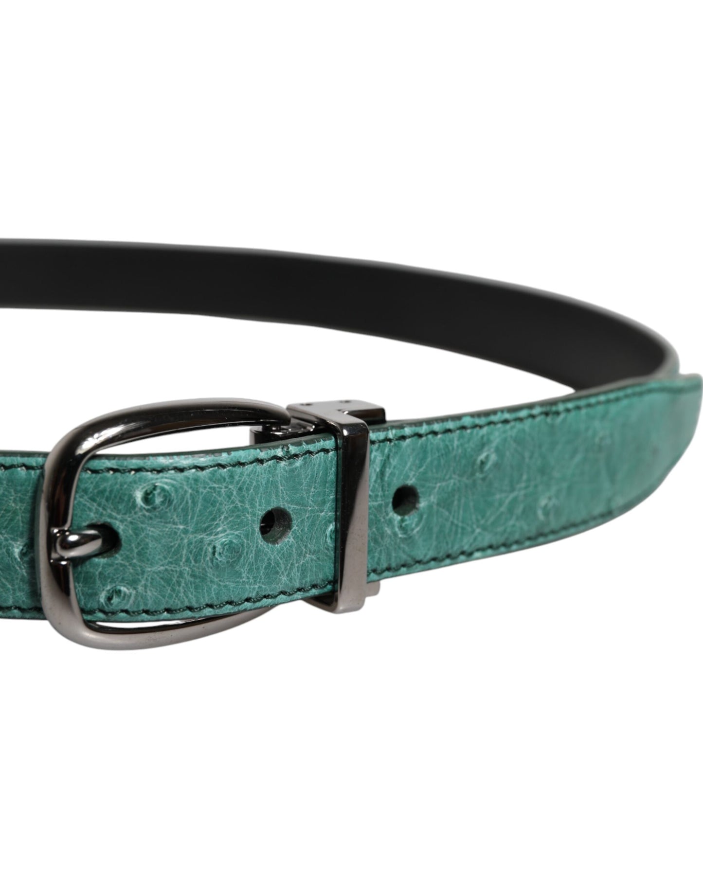 Green Leather Silver Tone Metal Buckle Belt