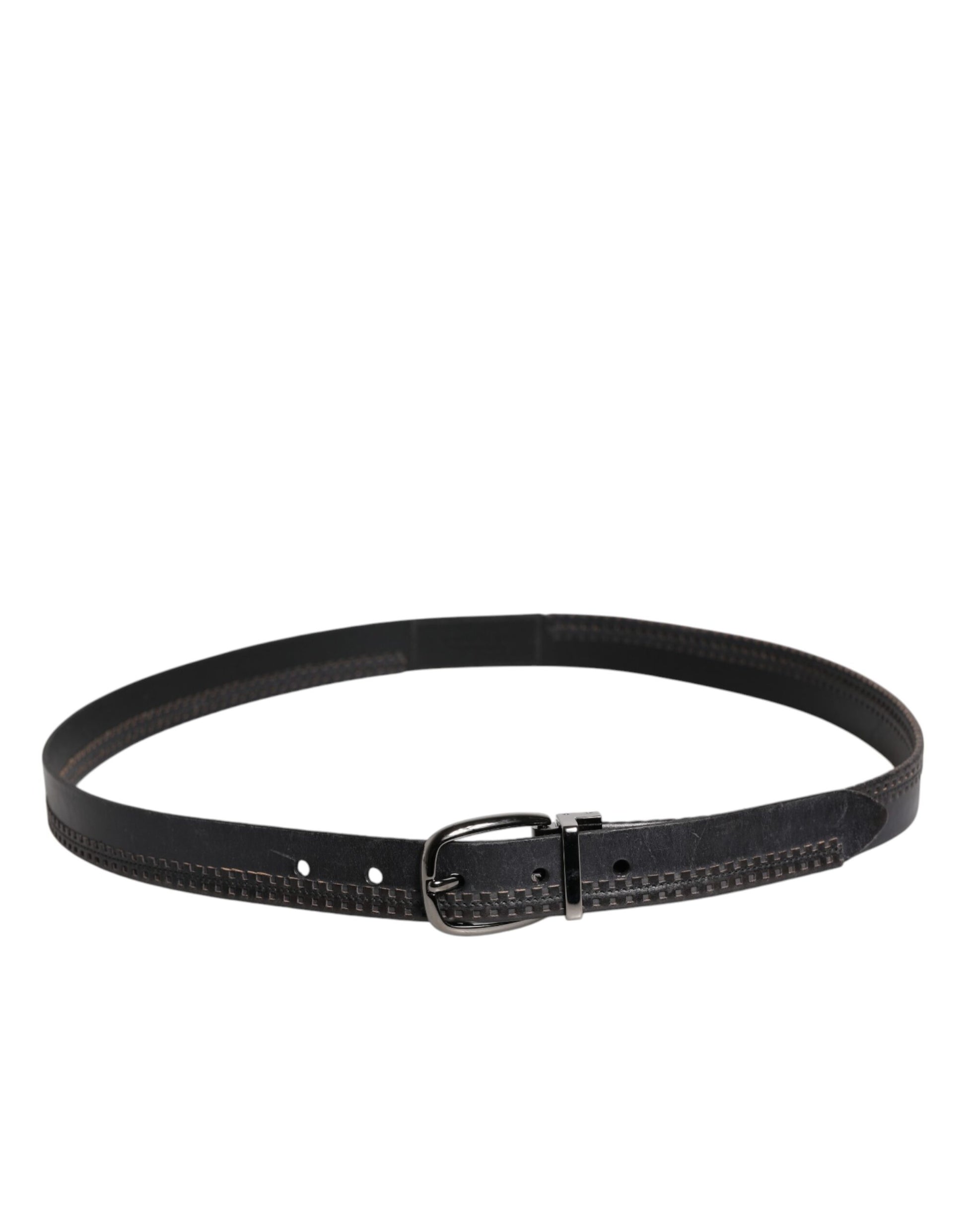 Black Leather Silver Tone Metal Buckle Belt