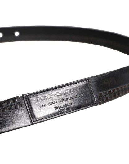 Black Leather Silver Tone Metal Buckle Belt