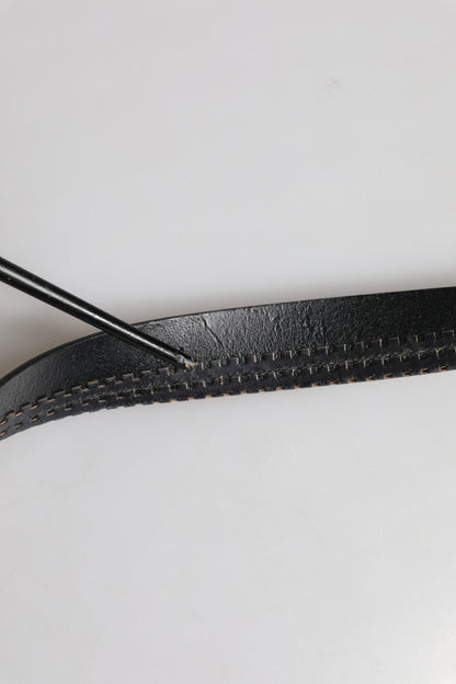 Black Leather Silver Tone Metal Buckle Belt