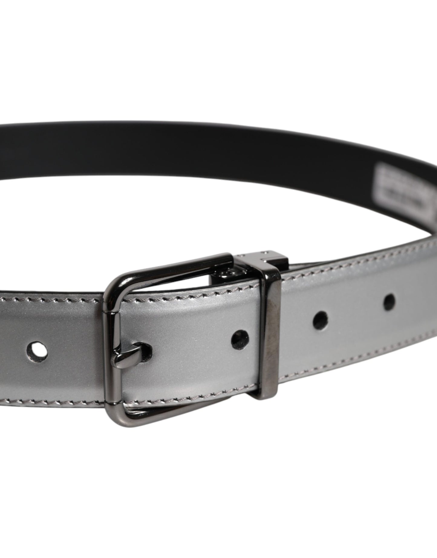 Silver Leather Classic Metal Logo Buckle Belt