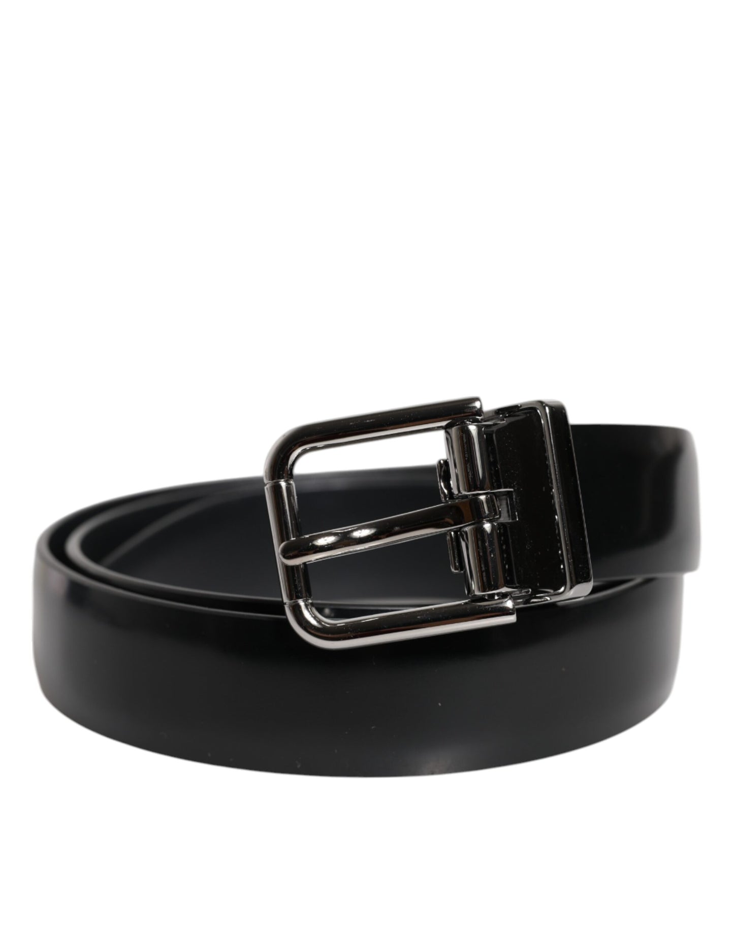 Black Solid Leather Classic Waist Buckle Belt