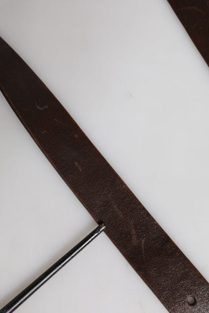 Brown Leather Classic Metal Logo Buckle Belt