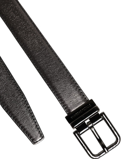 Black Leather Classic Metal Logo Buckle Belt