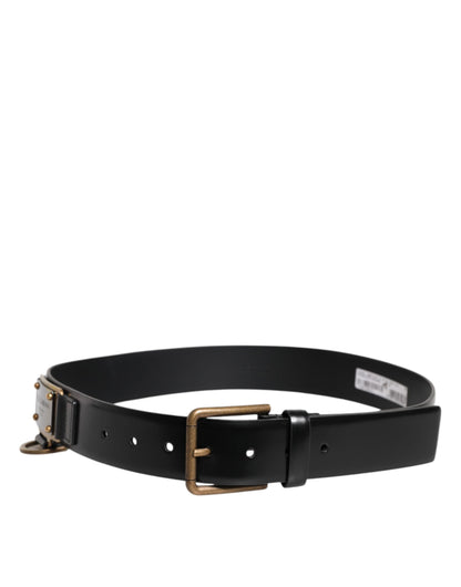 Black Leather DG Logo Plaque Buckle Belt