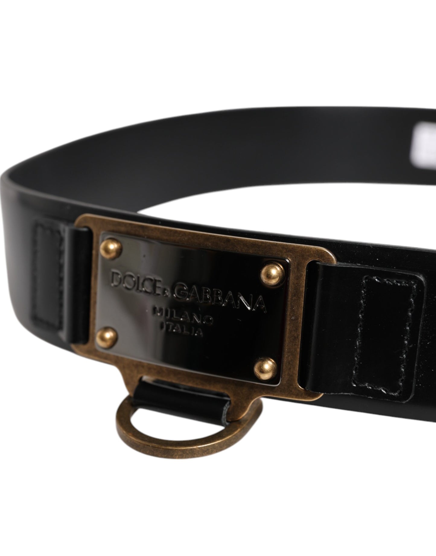 Black Leather DG Logo Plaque Buckle Belt