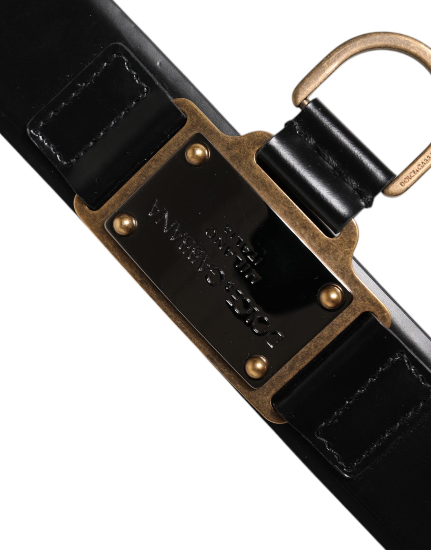 Black Leather DG Logo Plaque Buckle Belt