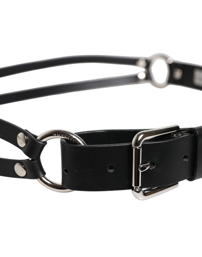 Black Leather Classic Metal Logo Buckle Belt