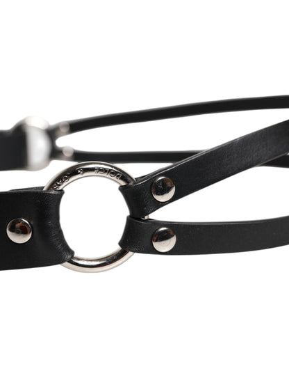 Black Leather Classic Metal Logo Buckle Belt