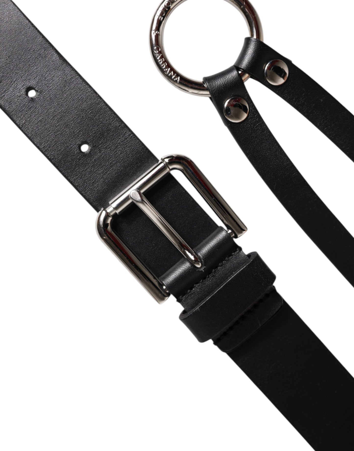 Black Leather Classic Metal Logo Buckle Belt