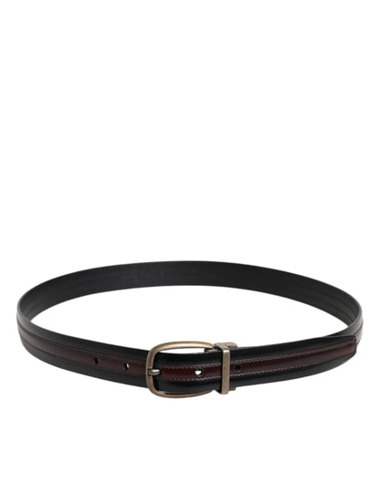 Black Burgundy Calfskin Metal Logo Buckle Belt