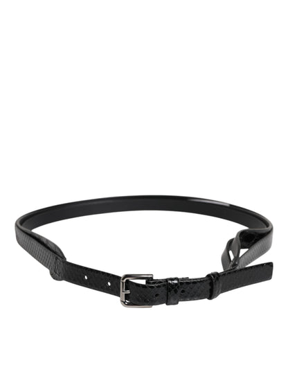 Black Leather Classic Metal Logo Buckle Belt