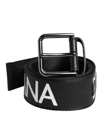 Black Leather Classic Metal Logo Buckle Belt
