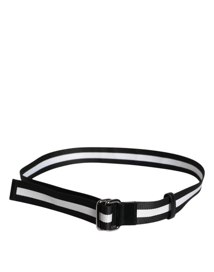 Black Yellow Logo Striped Metal Buckle Belt