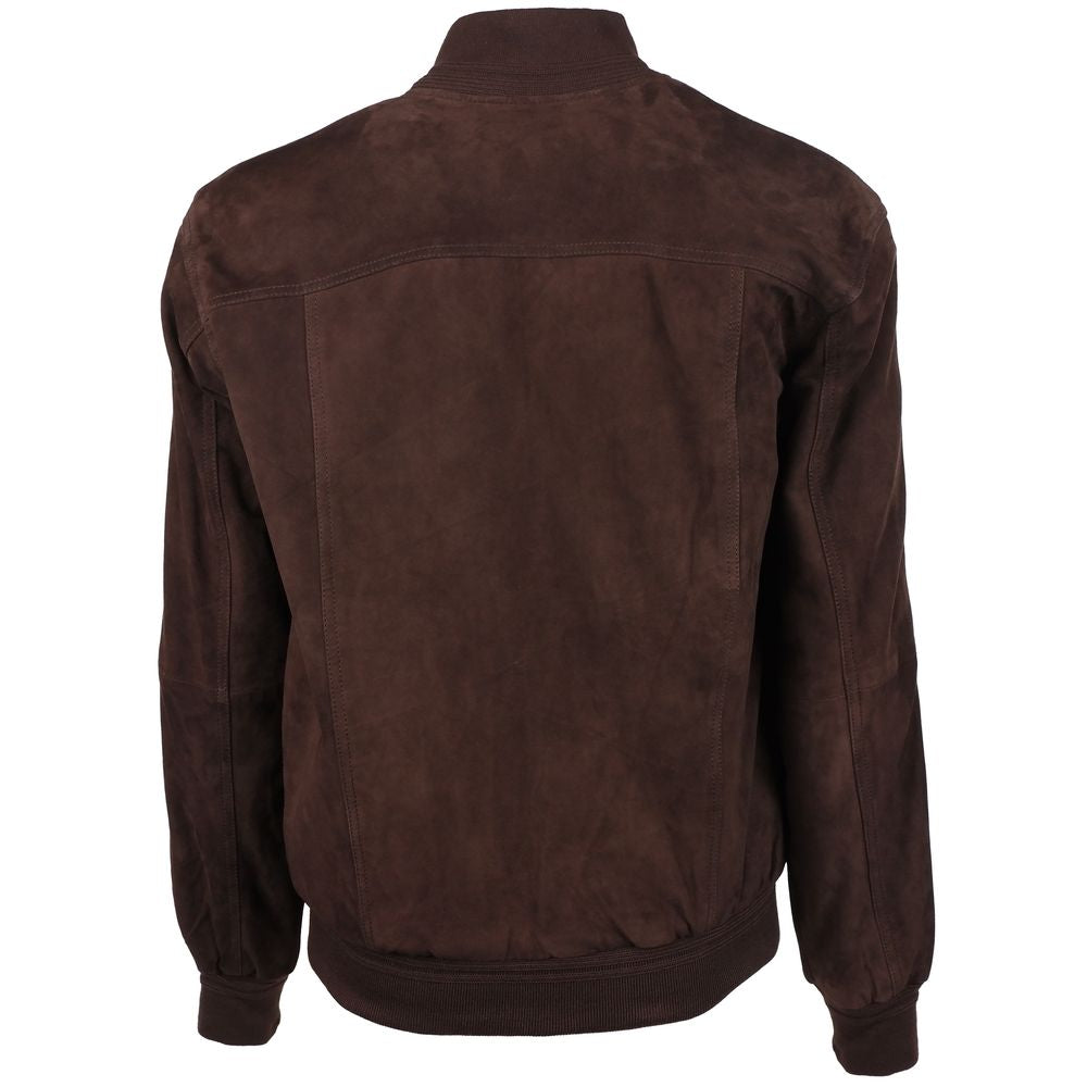 Brown Calfskin Men Bomber Jacket
