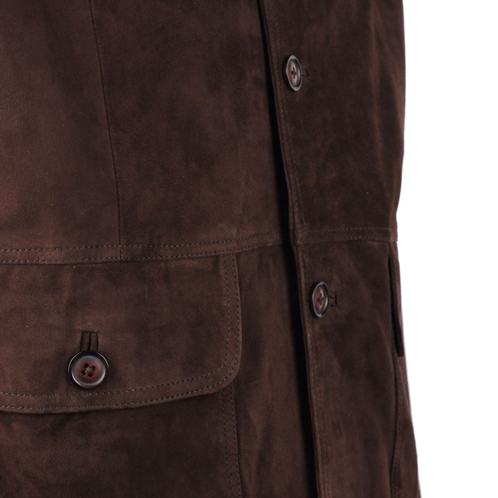 Brown Calfskin Men Bomber Jacket