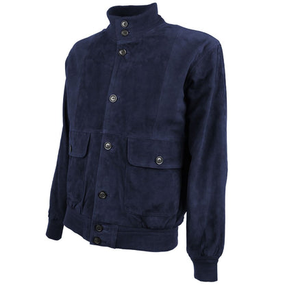 Blue Calfskin Men Bomber Jacket