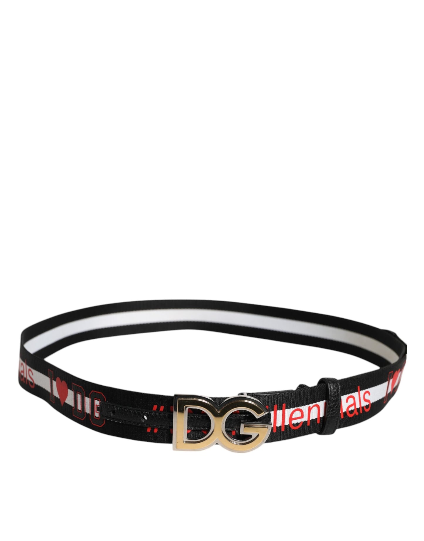 Black White Printed Metal Logo Buckle Belt
