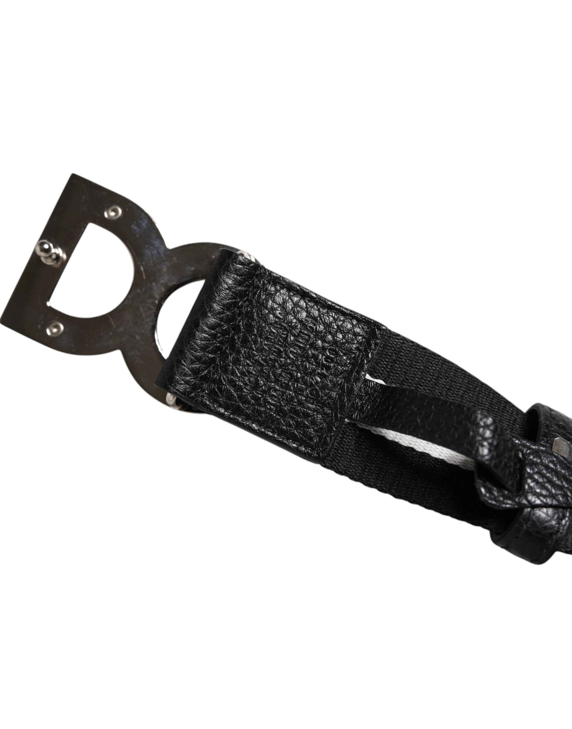 Black White Printed Metal Logo Buckle Belt
