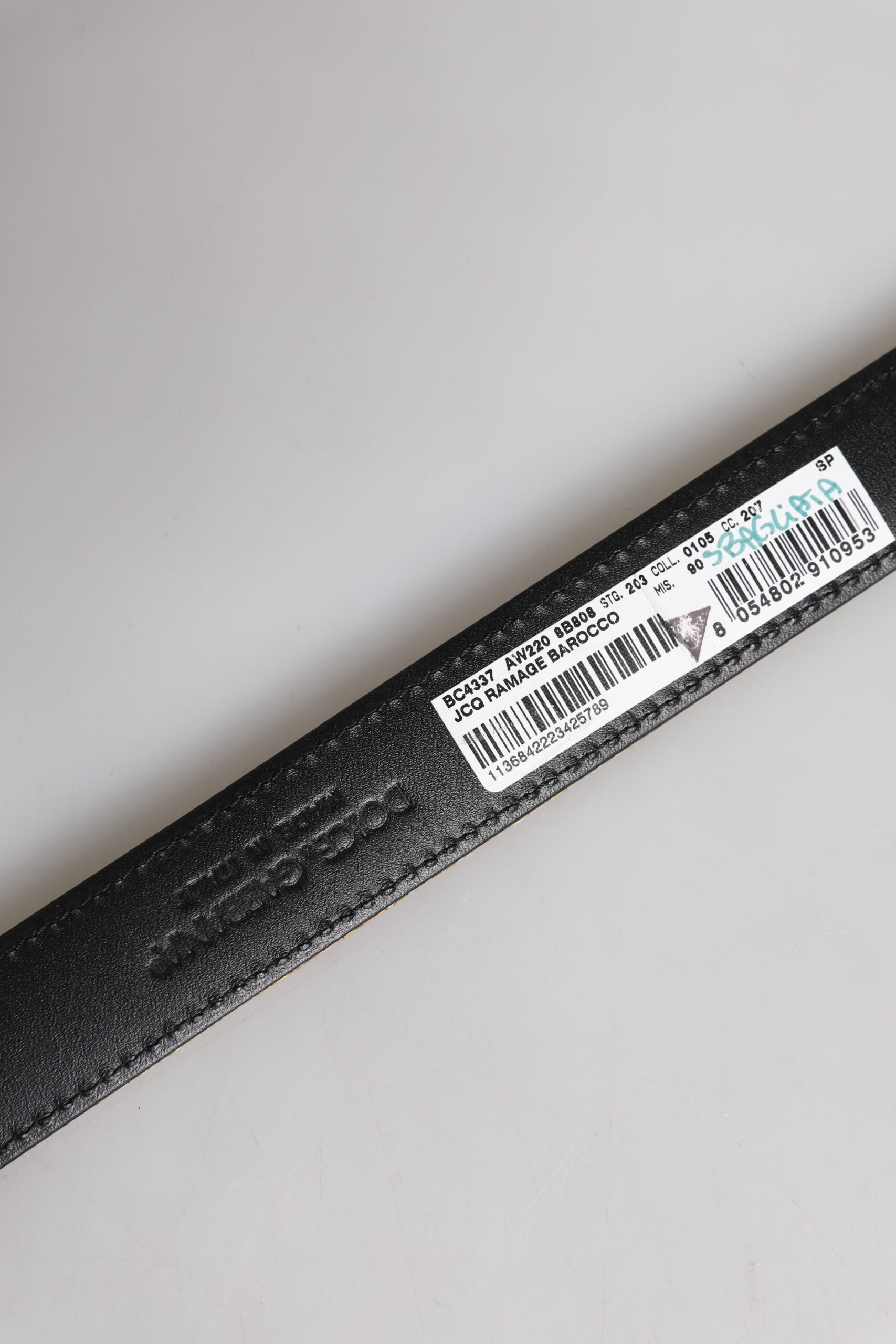 Gold Leather Jacquard Silver Metal Buckle Belt