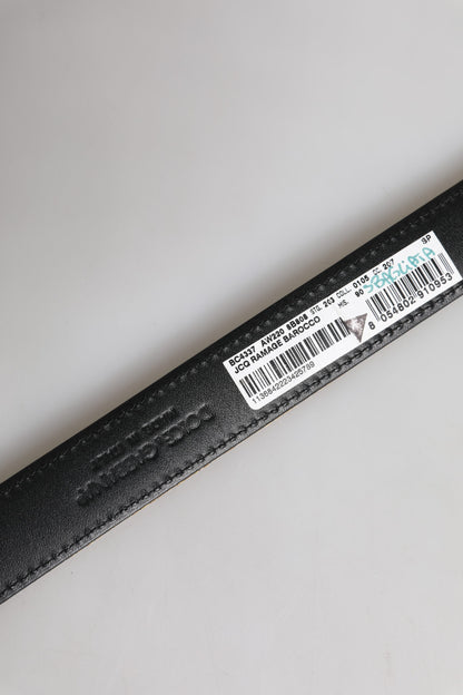 Gold Leather Jacquard Silver Metal Buckle Belt