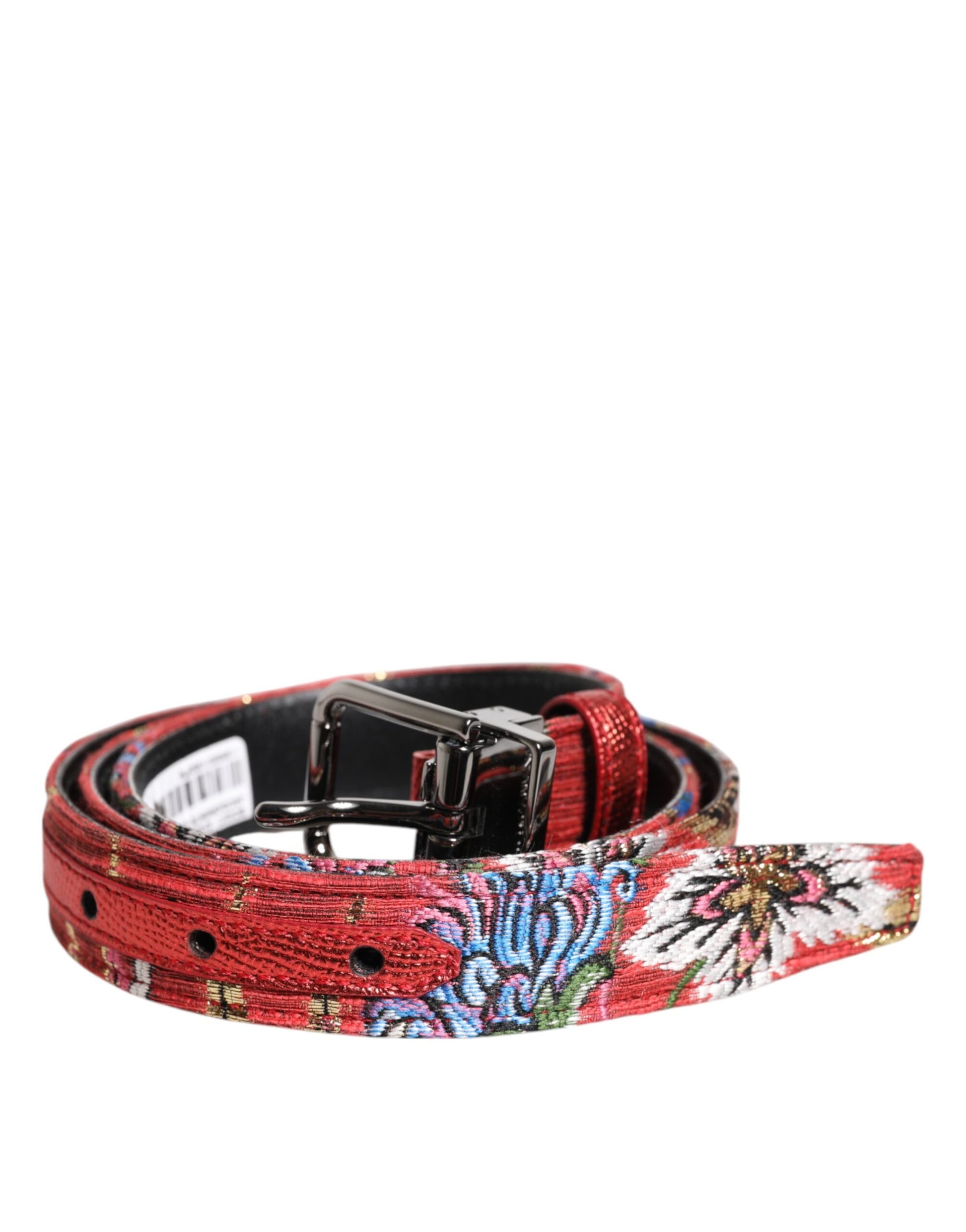 Red Floral DG Embellished Metal Buckle Belt