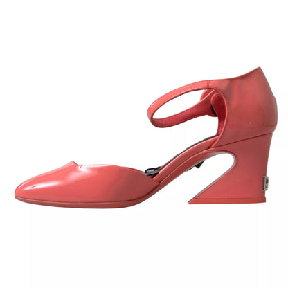 Peach Leather Ankle Strap Heels Sandals Shoes