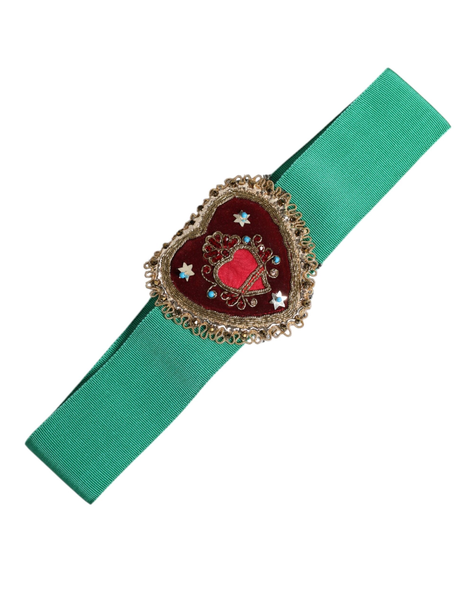 Green Stretch Wide Waist Heart Embellished Belt