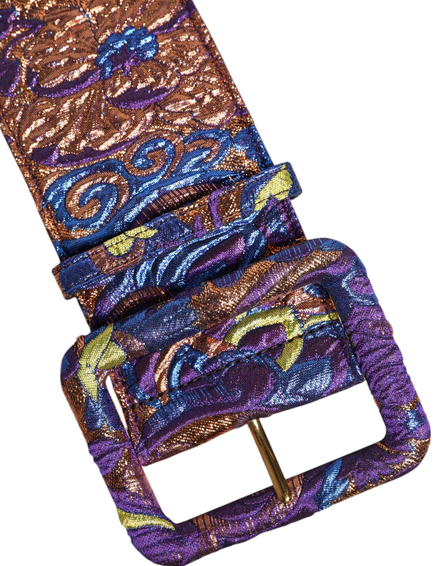Multicolor Floral Jacquard Lurex Wide Waist Buckle Belt