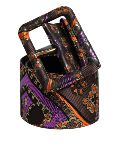 Multicolor Floral Jacquard Lurex Wide Waist Buckle Belt