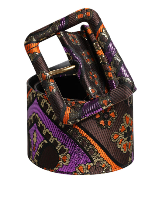 Multicolor Floral Jacquard Lurex Wide Waist Buckle Belt