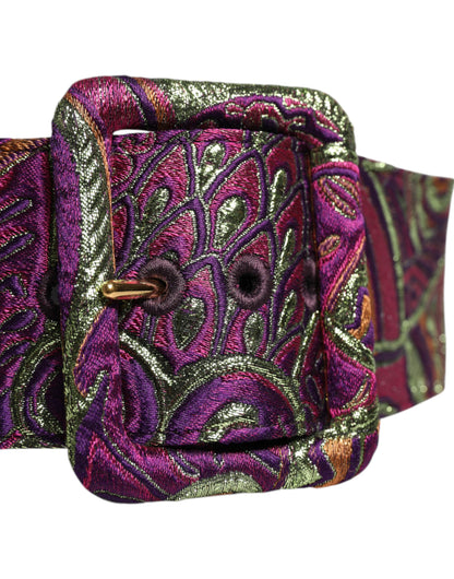 Multicolor Floral Jacquard Wide Waist Belt